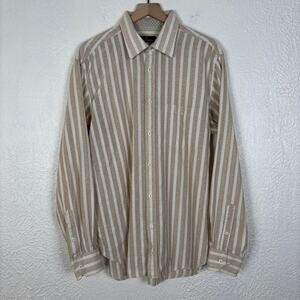 Bugatchi Uomo Men's Beige Floral Stripe Long Sleeve Button Down Size XL